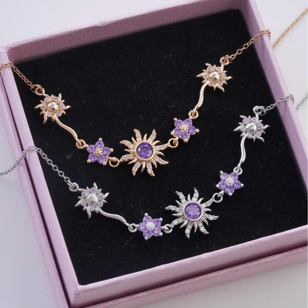 Colar de girassol roxo com banho de ouro