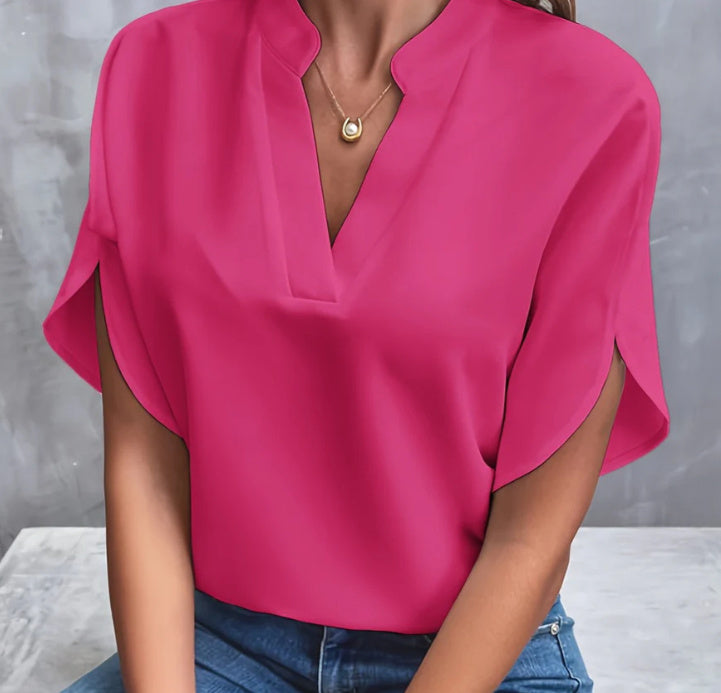 Camisa feminina de chiffon com decote em V