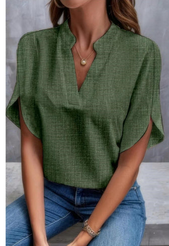 Camisa feminina de chiffon com decote em V