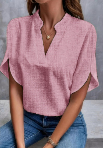 Camisa feminina de chiffon com decote em V