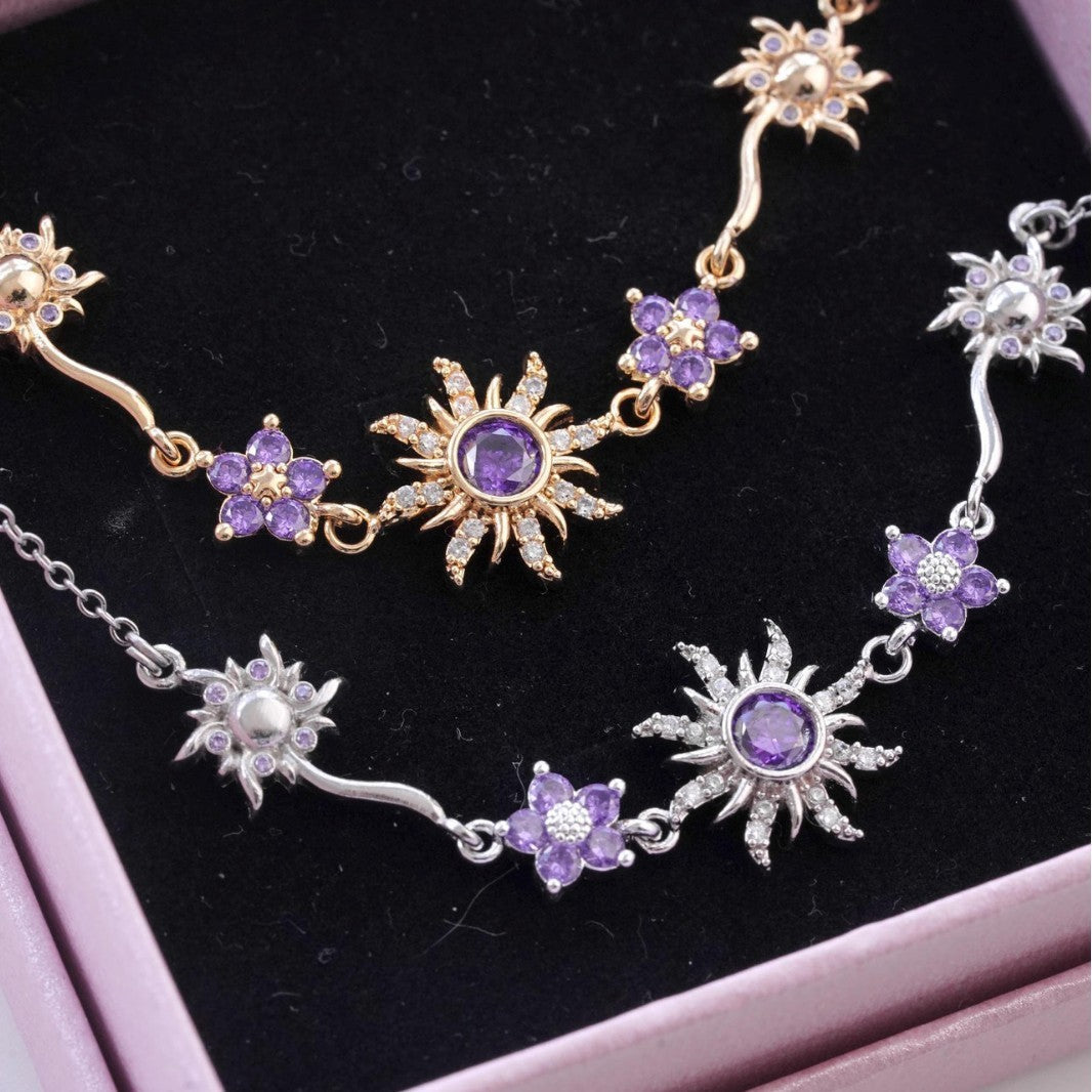 Colar de girassol roxo com banho de ouro