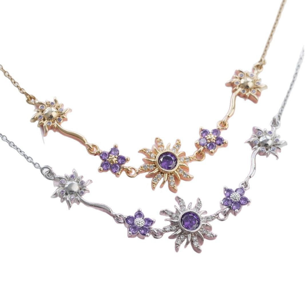 Colar de girassol roxo com banho de ouro