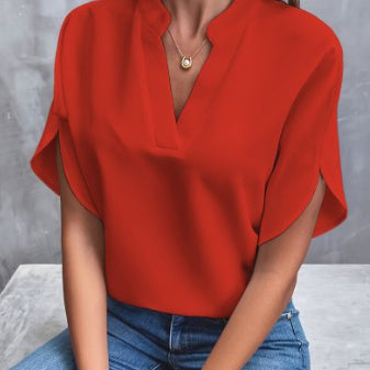 Camisa feminina de chiffon com decote em V