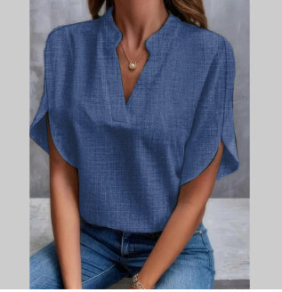 Camisa feminina de chiffon com decote em V