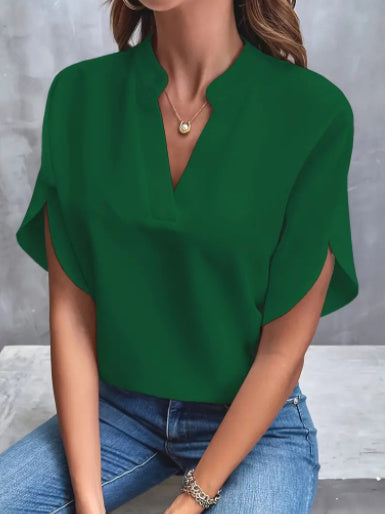 Camisa feminina de chiffon com decote em V