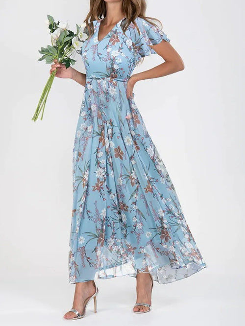 Vestido floral de verão com babados