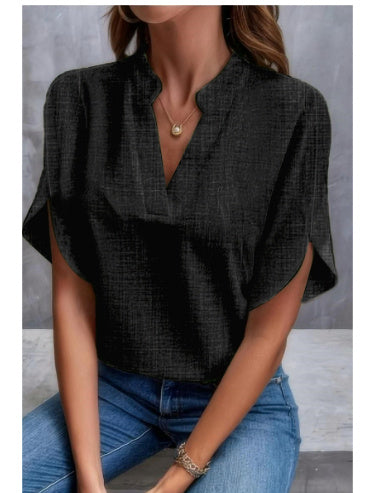 Camisa feminina de chiffon com decote em V
