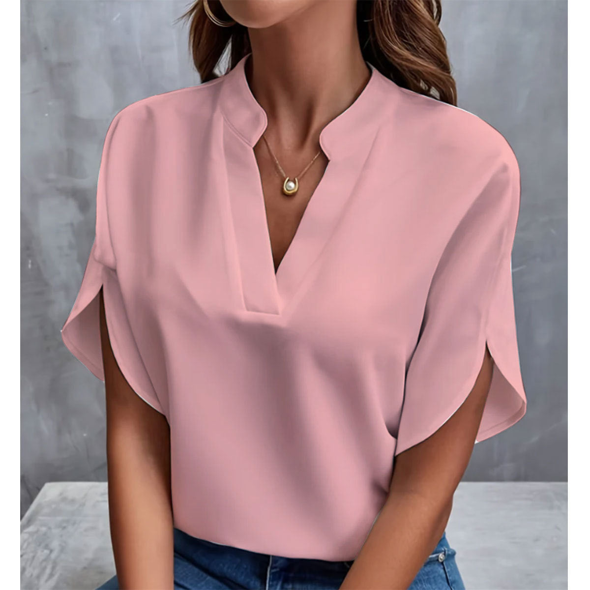 Camisa feminina de chiffon com decote em V