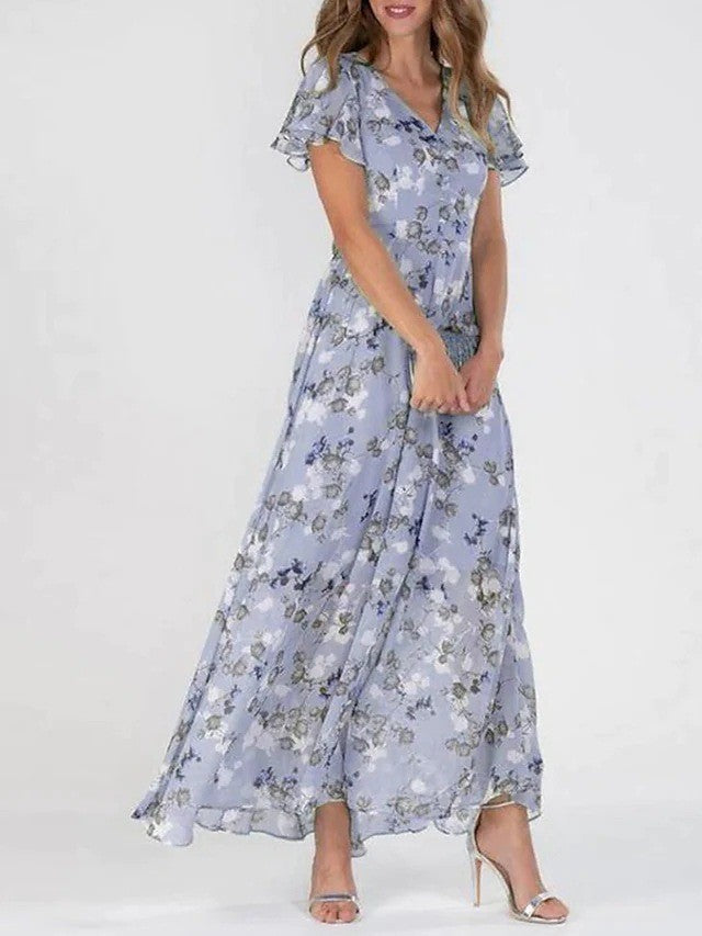 Vestido floral de verão com babados