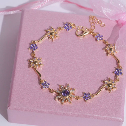 Colar de girassol roxo com banho de ouro